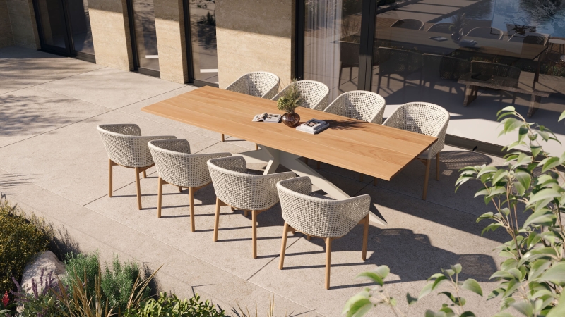 Fauteuil de repas en teck et corde extérieure , collection Acri teck à Marseille