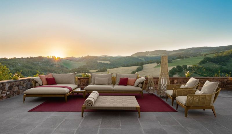 Fauteuil de repas d'extérieur avec dossier tressé de jardin collection Cruise Teck par Talenti à Paris