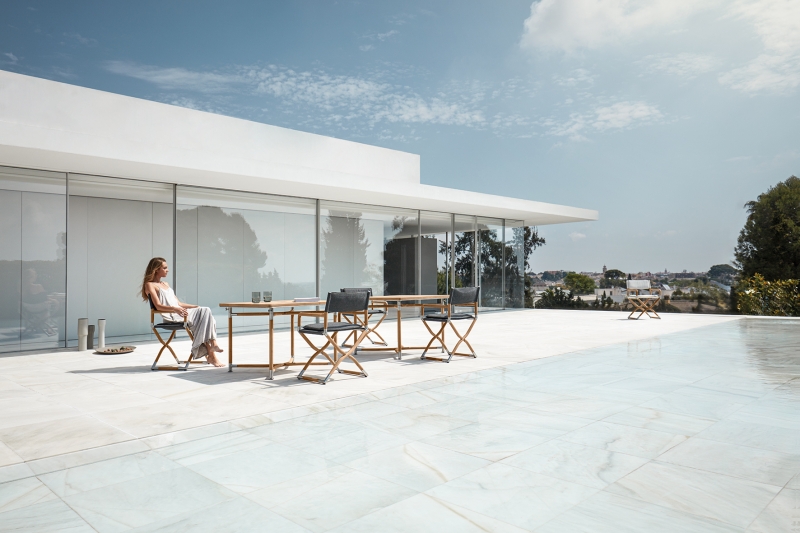 Fauteuil metteur en scène pliant en teck et acier inox